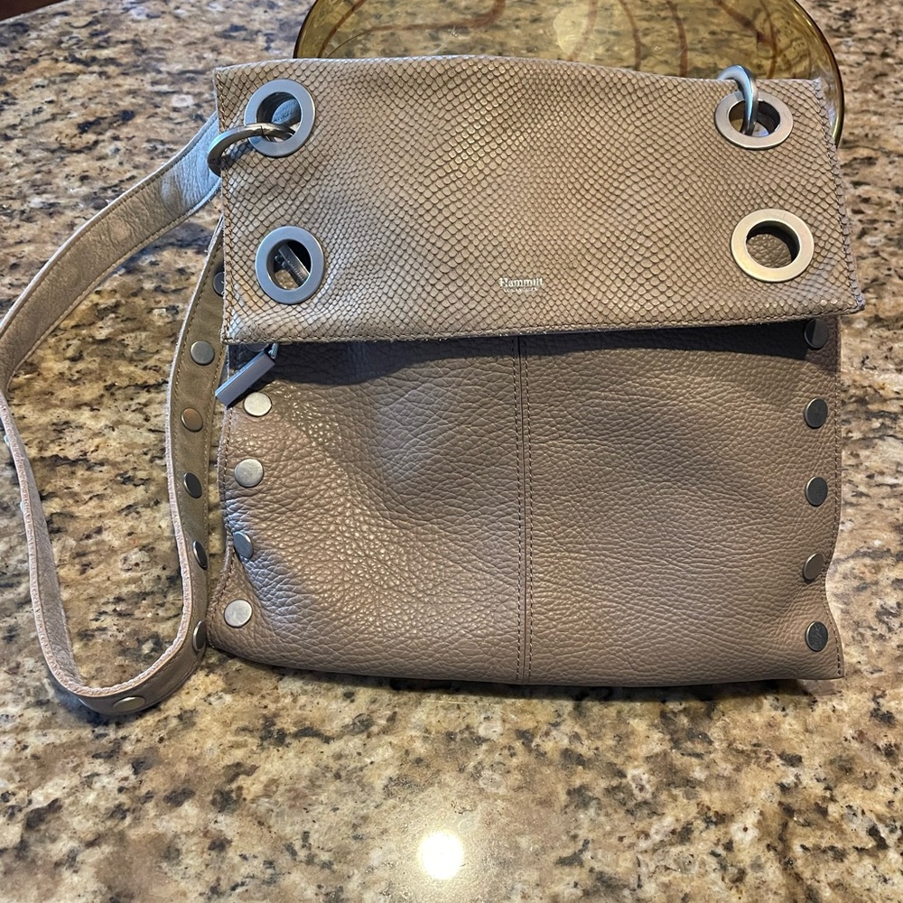 Hammitt Tan/ Light Gray reversible large Montana with brushed silver hardware